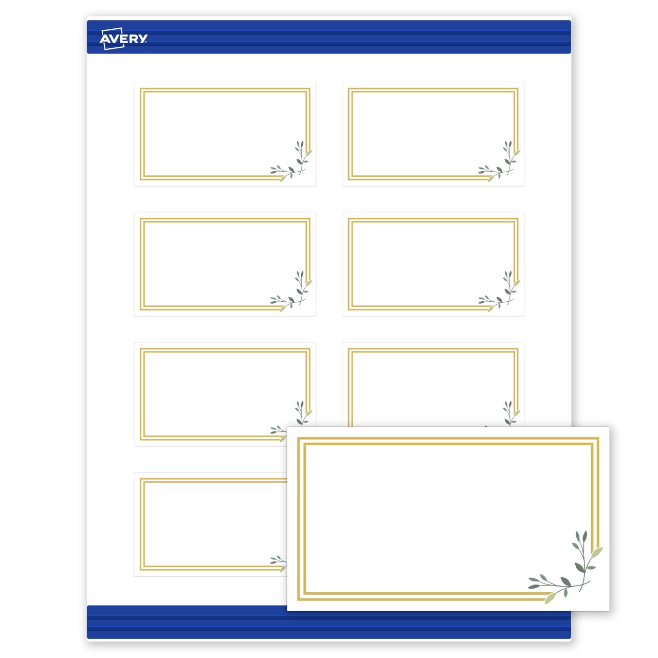 Avery Printable Rectangle Cards, 2" x 3.5", Matte White, Pre-printed Double Gold Border/Florals Design, Sure Feed Technology, Laser & Inkjet Compatible, 160 Total